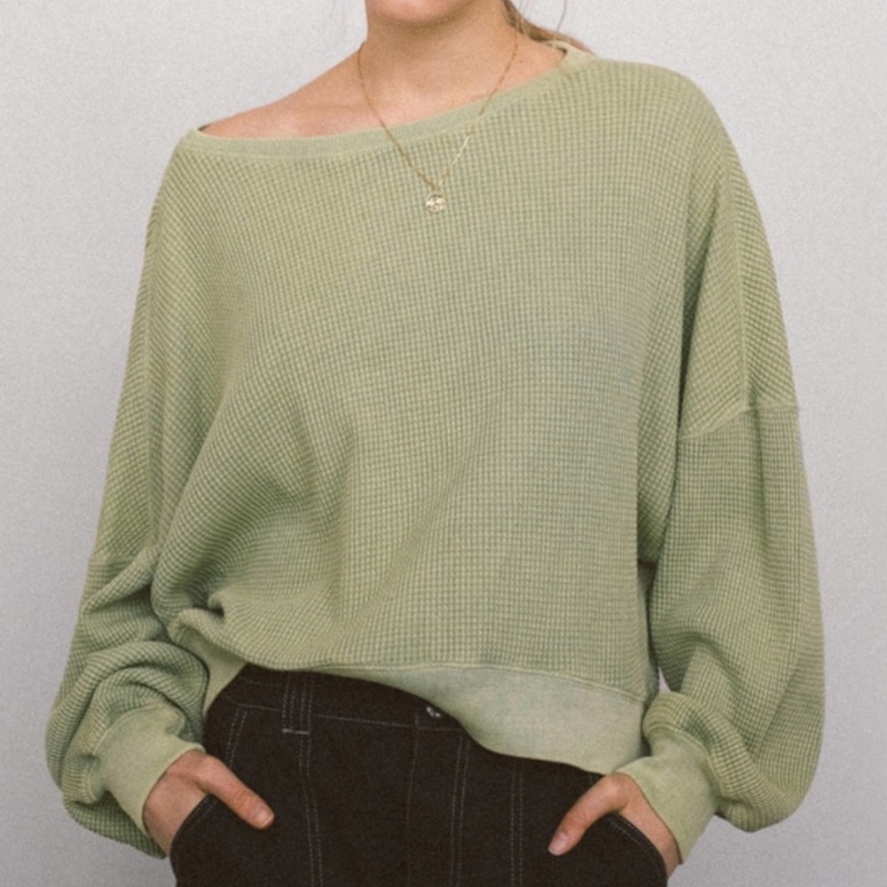 UO Luciana thermal waffle knit top EUC